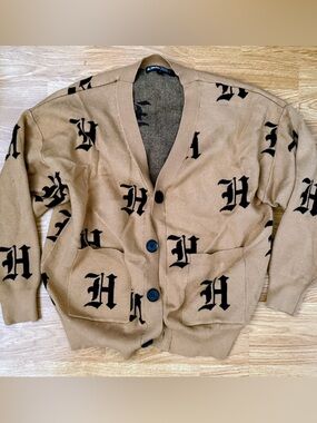 Harry Potter Tan Cardigan with Black 'H' Pattern